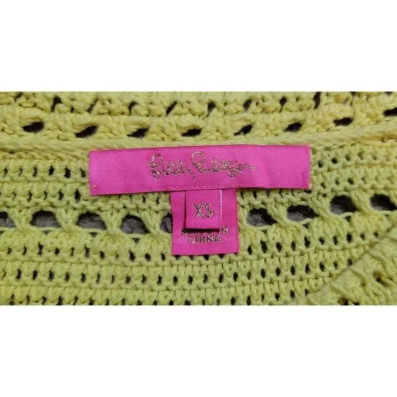 Lilly Pulitzer Crochet Knit Sweater Women's XS Yellow 3/4 Sleeve Ruffled Cotton - Picture 6 of 11